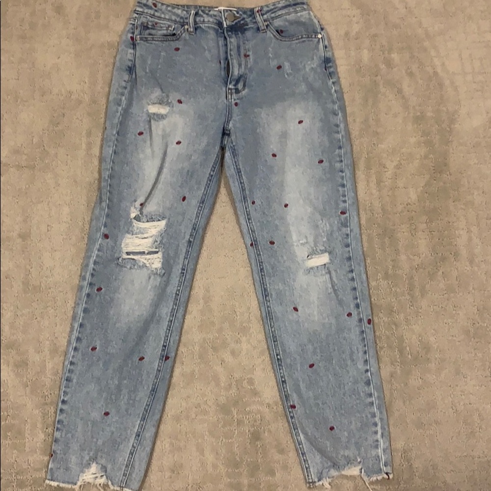 High waisted jeans with lips straight legged